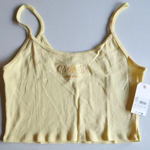 NWT BILLABONG Yellow crop top with gold embroidery Size L thumbnail 1