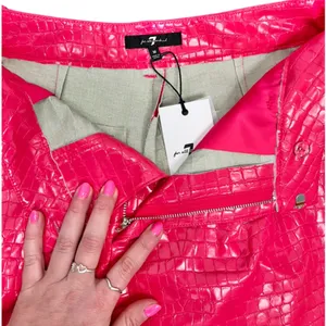 7 For All Mankind Hot Pink Vegan Leather Crocodile Crop Top Shorts Set M NEW Tag thumbnail 8