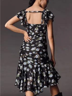 Anthropologie Black Floral Sweetheart Neckline Dress- NWT thumbnail 2