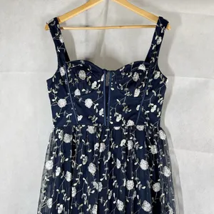 Lulus Gala Invite Navy Blue Embroidered Tulle Bustier Maxi Dress Large thumbnail 4