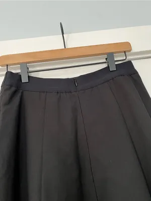 envy Black A-Line Midi Skirt pleated Button front HOLE thumbnail 3