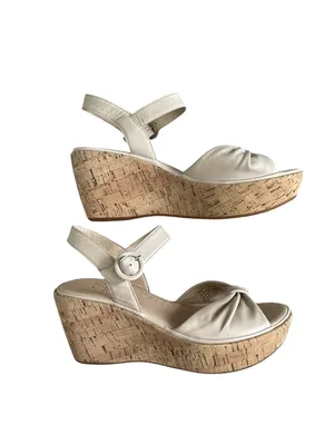 ONO Caul Beige Knot Front Cork Wedge Leather Sandals Women’s Size 8 thumbnail 5