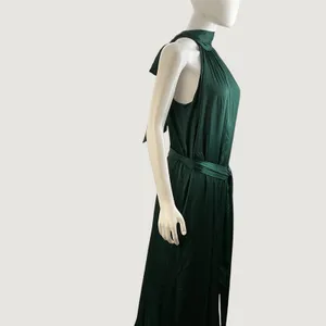 Belle Badgley Mischka Emerald Green Halter Maxi Dress Tie Waist Size 2 Gown‎ thumbnail 3