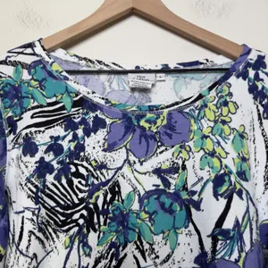 Hot Cotton Women Floral Zebra Print 3/4 Sleeve‎ Top White Purple Large Artsy thumbnail 5