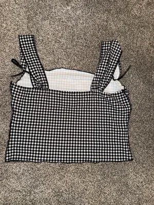 SHEIN Black and White Gingham Square Neck Tank Top with Bow Detail thumbnail 2