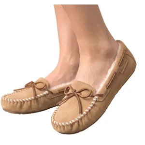 Minnetonka Cally Slipper Tan Suede Faux Fur Lined Moccasin Size 5M NEW thumbnail 1