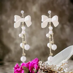 Retro Style Bow Decor‎ Faux Pearl Tassel Earrings *Fashion Earrings thumbnail 4