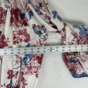 MISA Los Angeles Floral Ruffle Mini Dress White Burgundy Blue Smocked Waist S thumbnail 3