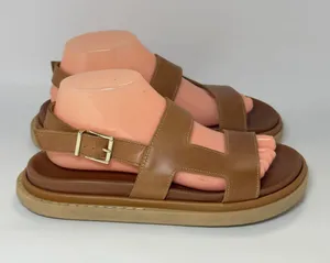 ALOHAS Lorelei Cut Out Leather Footbed Flat Sandal Tan Size 8.5 thumbnail 1