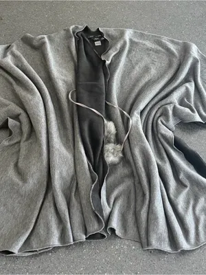 Andrew Marc New York Charcoal/White Poncho with Faux Fur Closure thumbnail 4