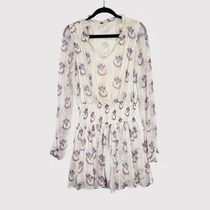 Free People Mini Dress Beige Wild Horses Dreamcatcher V Neck Smocked Medium thumbnail 2