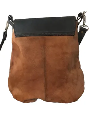 El Ceibo Handcrafted Tan Suede And Black Leather Crossbody Messenger Bag thumbnail 4