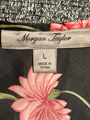 Womens lg Morgan Taylor Intimates Black Satin Floral Slip Dress Nightgown thumbnail 8