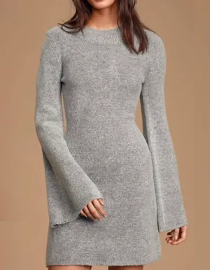 Lulus Heather Grey Knit Bell Sleeve Sweater Dress thumbnail 1
