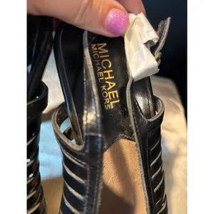 Michael Kors Black Leather Wood Platform Slingback Sandals Heels Size 10M thumbnail 6