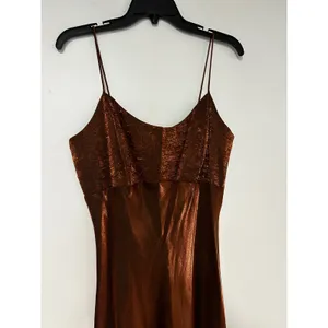 Chelsea Nites Copper Bronze Metallic Maxi Dress Spaghetti Strap Vintage 90s 12 thumbnail 5