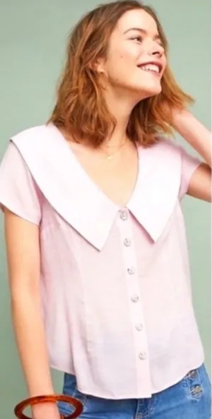 Anthropologie Maeve Pink Collared Top thumbnail 1