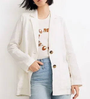 MADEWELL Linen Button Up Blazer Jacket thumbnail 1