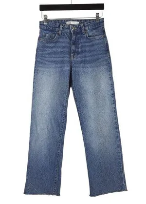 Zara Straight Leg Jeans 100% Cotton Raw Frayed Hem Size 2 thumbnail 1