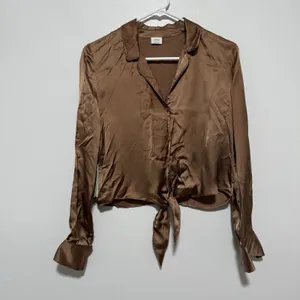 Wilfred Aritzia NWT Tie Front Saville Brown Button Front Blouse Top Size XS thumbnail 2