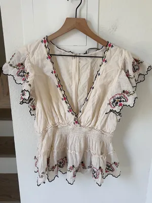 By Anthropologie Embroidered Flutter-Sleeve Top thumbnail 3