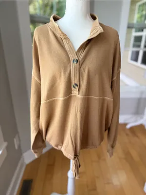 Old Navy Tan Beige Henley Drawstring Hem Sweatshirt Size Large thumbnail 9