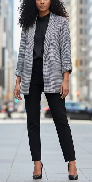 Rachel Zoe Women’s Houndstooth Ruched Sleeve Blazer XL thumbnail 1