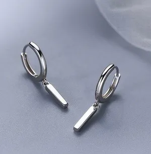 925 Silver Plated Unisex Hip Hop Dangle Drop Earrings for Men Women thumbnail 3