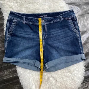 Maurices Blue Denim White Stitching Cuffed Shorts Y2k Summer Spring Grunge Alt thumbnail 4