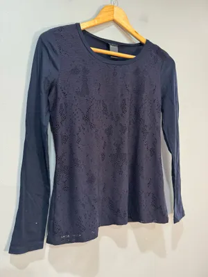 Navy Ann Taylor Mixed Media L/S Top Size S EUC thumbnail 6