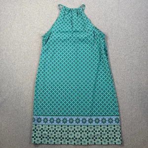 Max Studio Women's Small Halter Neck Shift Dress Teal Green Sleeveless Geometric thumbnail 9