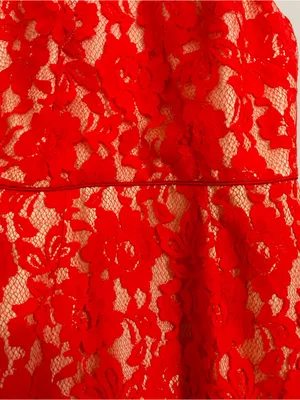 ABS Allen Schwartz Red Floral Lace Halter Dress Sheath Cocktail Wedding Guest 4 thumbnail 7