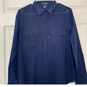 Lauren Ralph Lauren Navy Blue Cotton Button‎ Down Shirt Utility Pocket Womens L thumbnail 1