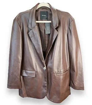 Vero Moda Blazer‎ Size M Olivia Faux Leather Blazer in Coffee Bean Pockets NWT thumbnail 1