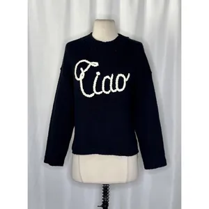 WILDFOX Couture Dinner Party‎ Ciao Bella Black White Embroidered Sweater Small thumbnail 2