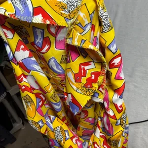 Vintage Stuart Lang 6 Yellow Abstract Print Blouse Top Camp Maximalist Artsy 80s thumbnail 5