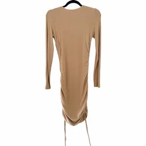 HELLO MOLLY Ribbed Knit Bodycon Ruched Tan Brown Midi Dress Sz M thumbnail 4