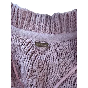 Free People‎ Pink Cable Knit Button Front Cardigan Sweater Boho Cottagecore S thumbnail 3