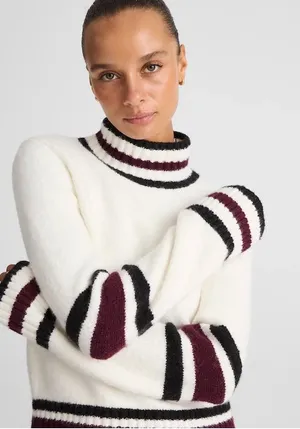 Madewell Ribbed-Trim Mockneck Sweater jet black stripe super soft Size XXS NWT thumbnail 1