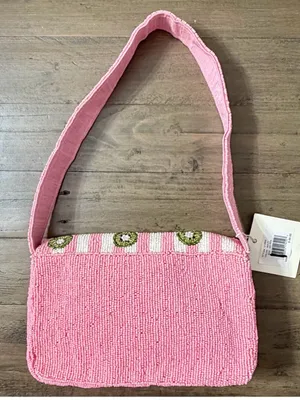 NWT Sol & Mer Collection XIIX Beaded Kiwi Pink Stripe Baguette Shoulder Bag thumbnail 9