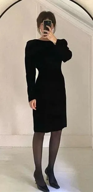 Moda Int’l Vintage 80s Velvet Backless Dress Black Size 4 thumbnail 2