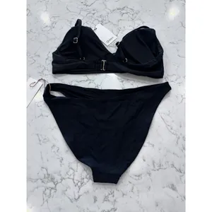 NWT Quince Black Italian V Neck Bikini Top & Low Rise Bottom Set Size Large thumbnail 2