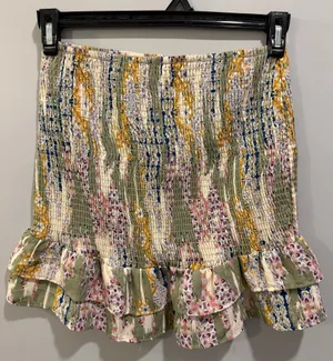 NWOT Willow & Root Smocked Detail Ruffle Hem Patterned Skirt Sage Green Multi thumbnail 1