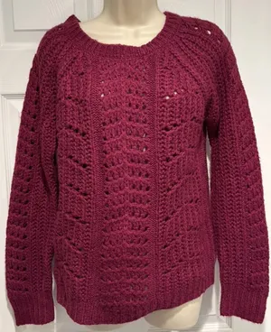 Ann Taylor Loft Women's Maroon Crew Neck Sweater Sz M lace knit warm cozy raglan thumbnail 1