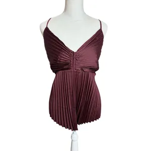 Banana Republic Burgundy Satin Pleated Cami Top XL Crossback NWT thumbnail 3