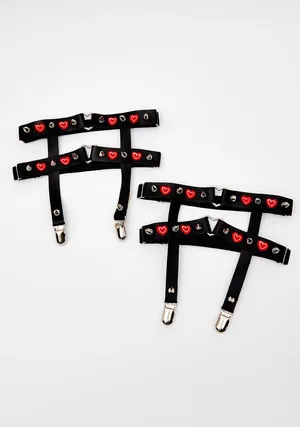 Dolls Kill Leather Leg Garters Red & Black thumbnail 2