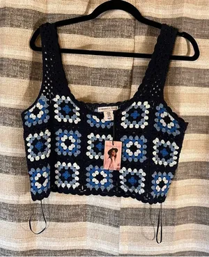 Sincerely Jules Blue‎ Crochet Crop Top Size Medium Blue thumbnail 1