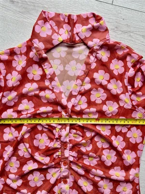 Women's Button Down Floral Shirts 2026 Summer Long Sleeve V Neck Sheer Mesh Tops thumbnail 9