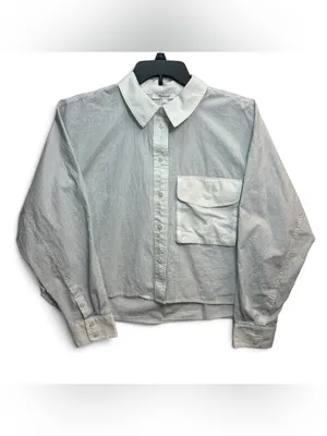 Madewell Women’s Striped Oversized Button-Up Shirt Size L White Blue Cotton thumbnail 4