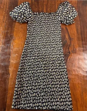 Altar'd State Black Daisy Floral Smocked Puff Sleeve Mini Dress Small 26W790KPAI thumbnail 1